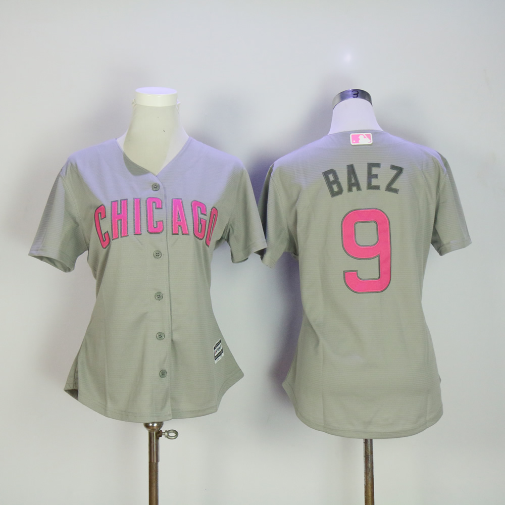 Women Chicago Cubs #9 Baez Grey Mothers Edition MLB Jerseys